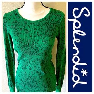 Splendid for Barney’s.  Green Animal Print - Leopard Long Sleeve Thermal - Med